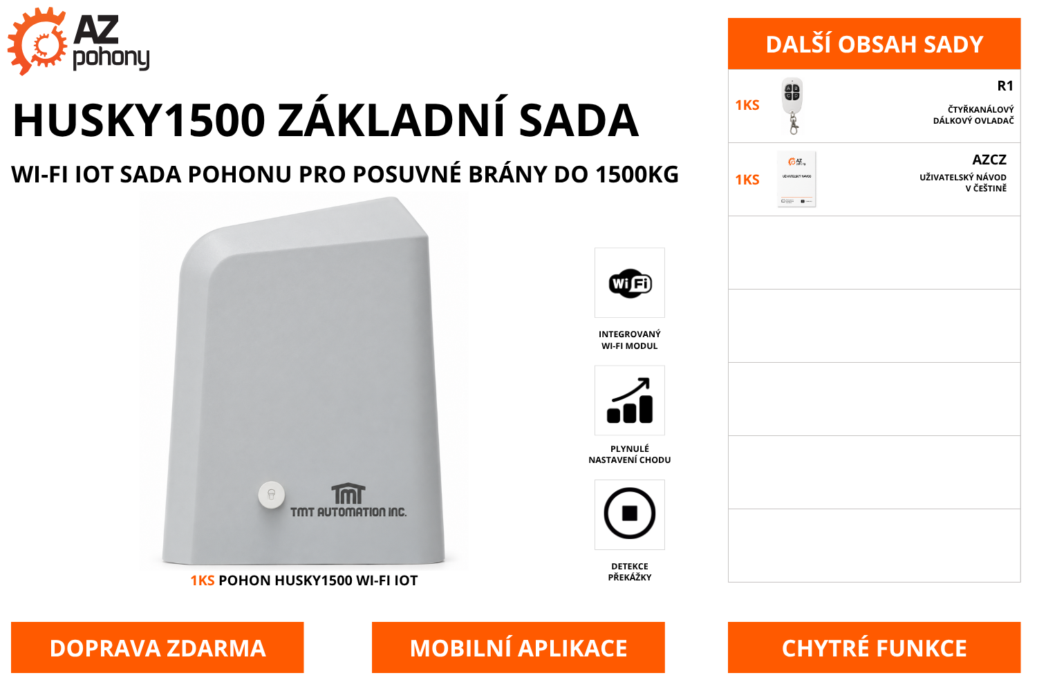 HUSKY1500 ZÁKLADNÍ SADA - Wi-Fi IoT sada pohonu pro posuvné brány do 1500kg