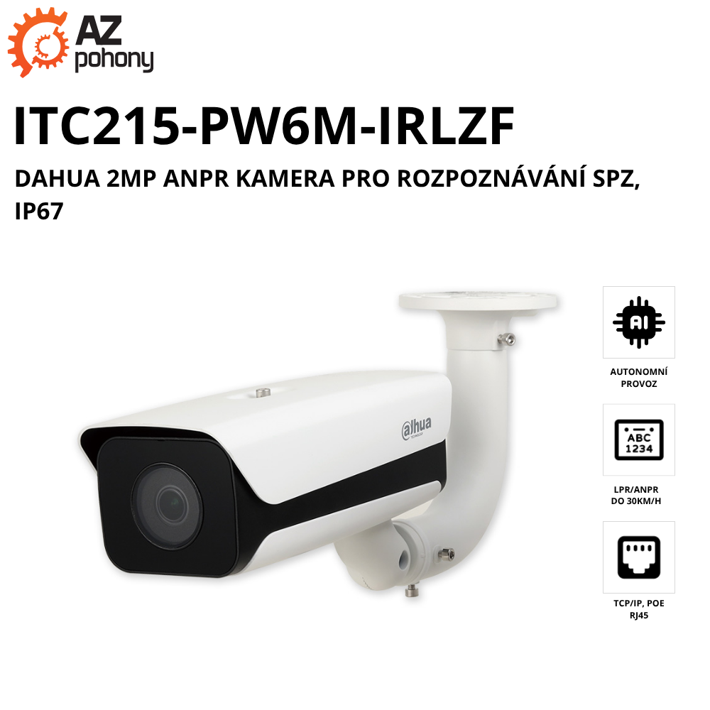 ITC215-PW6M-IRLZF - Dahua 2MP ANPR kamera pro rozpoznávání SPZ, IP67